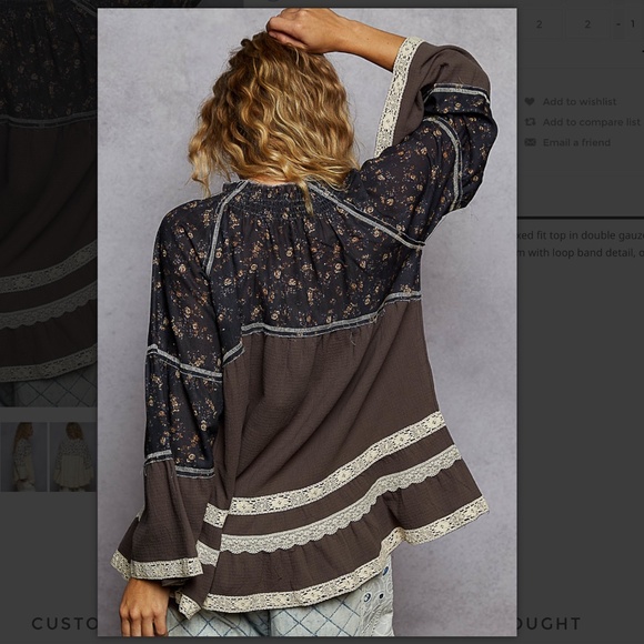 POL “ Dana “ POL V-Neck Double Gauze Top with Floral Fabric Detail 59A NWT - Picture 4 of 5